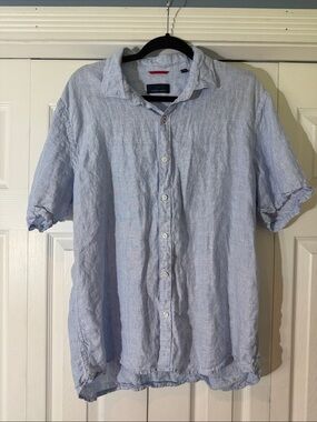 Toscano Light Blue Short-Sleeve 100% Linen Button-Down Shirt